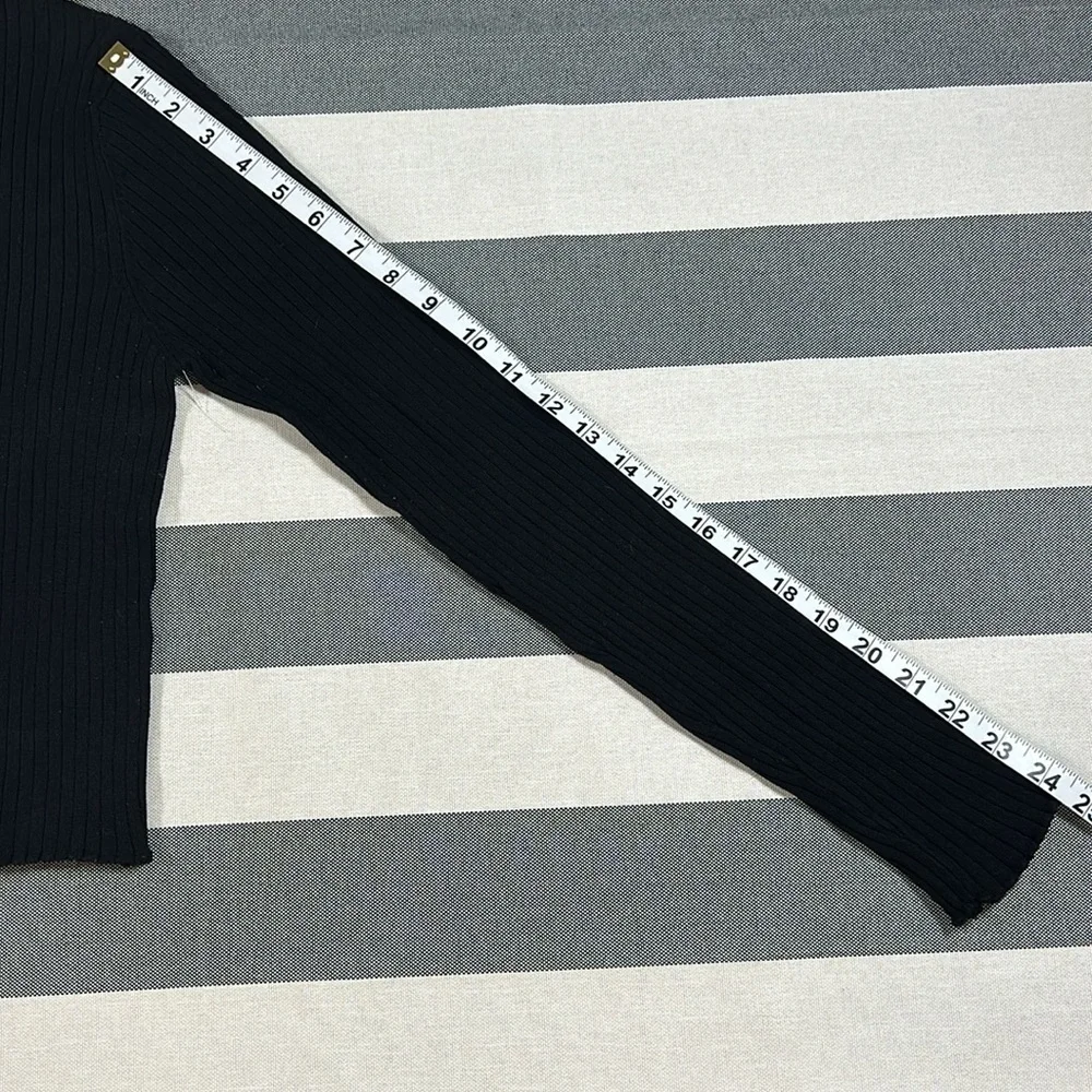 ZARA Womens Black Ribbed Knit Crop Top‎ Long Sleeve Lettuce Hem Stretch S